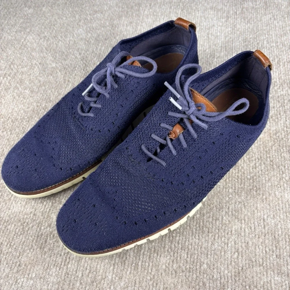 Cole Haan OriginalGrand Wingtip Oxford Shoes Men's 9M Navy‎ Blue Knit Sneakers